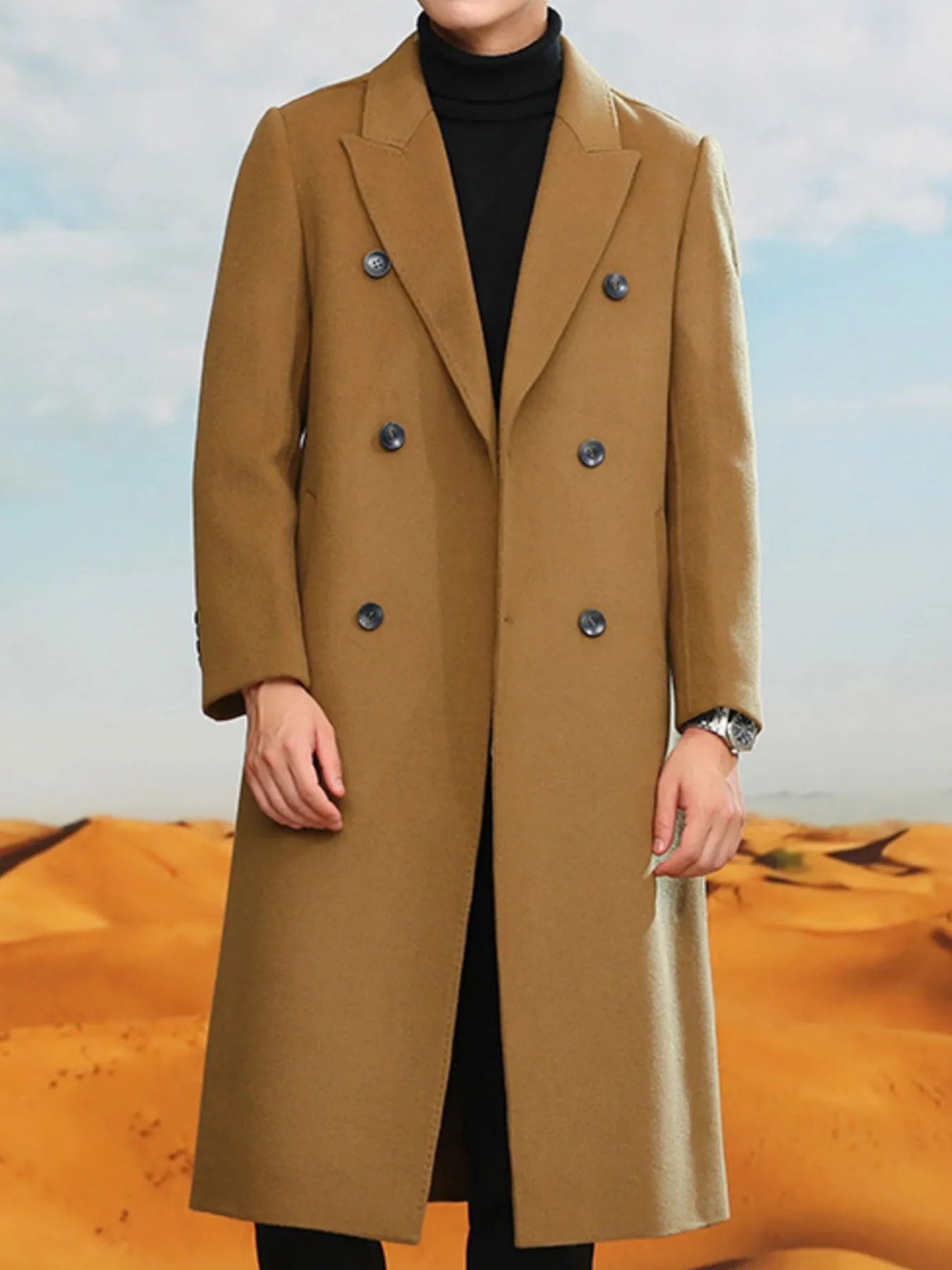 Men's Plus Size Double-Breasted Longline Coat - Farnelli