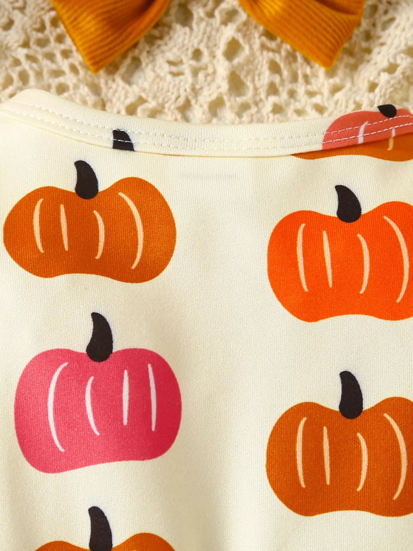 Children's Pumpkin Print Ruffle Dress with Bow Headband - Farnelli