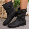 Buckled Low Heel Boots - Black