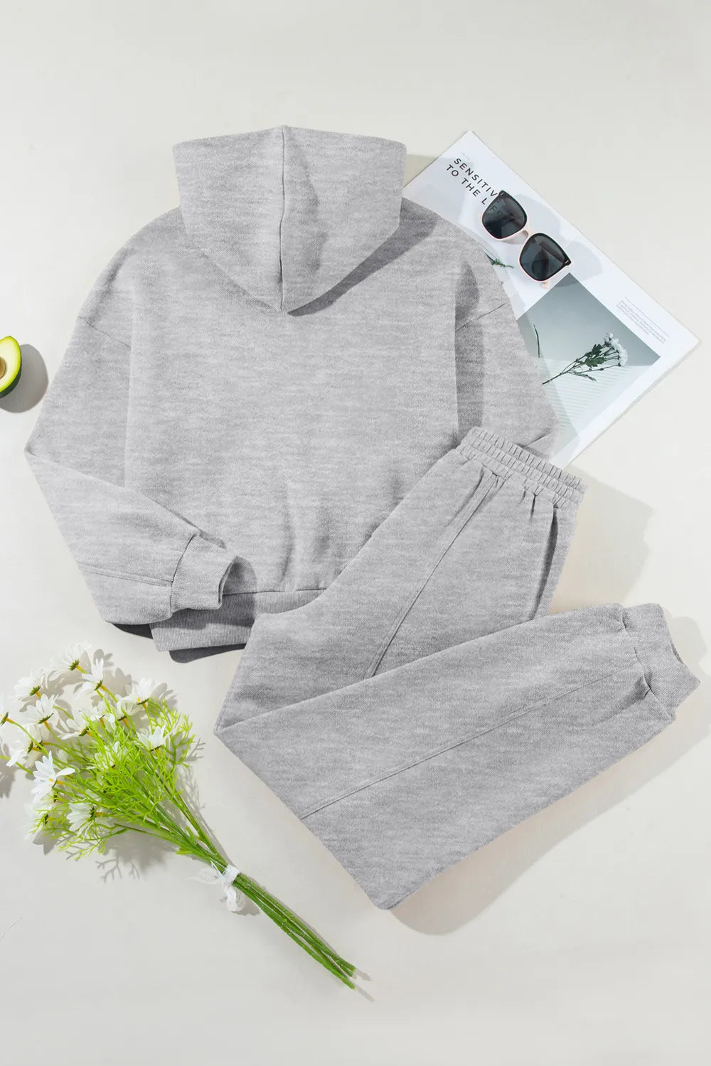 Dropped Shoulder Long Sleeve Hoodie and Pants Active Set - Farnelli
