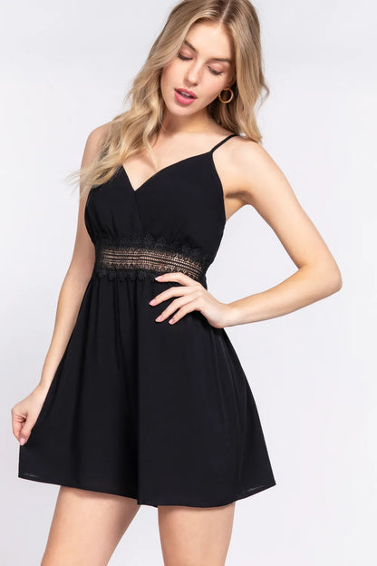 ACTIVE BASIC Waist Lace Trim Cami Romper - Farnelli