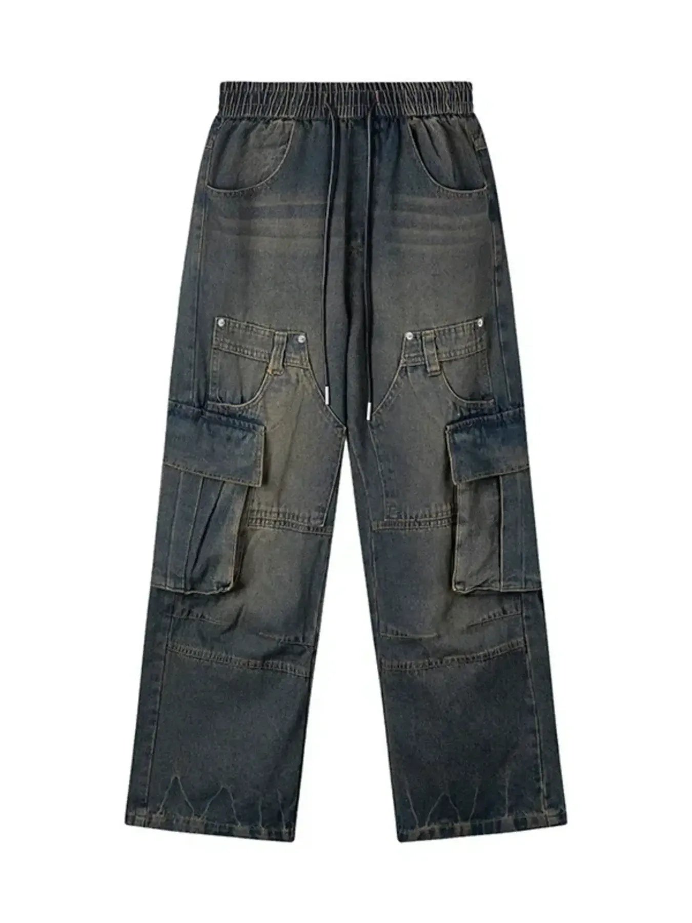 Men's Elastic Waist Washed Cargo Jeans - Farnelli