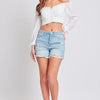YMI Jeanswear Distressed Frayed Hem Denim Shorts - Medium Wash