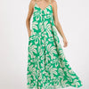 Mittoshop Printed V-Neck Maxi Cami Dress with Pockets - Kelly Green