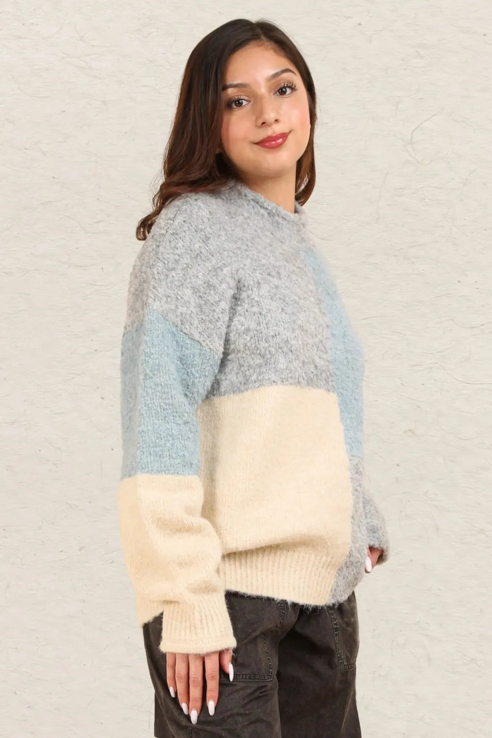 VERY J Color Block Mock Neck Drop Shoulder Sweater - Farnelli