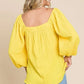 Culture Code Texture Square Neck Puff Sleeve Top - Farnelli