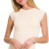 Zenana Stone Washed Ribbed Seamless Top - SAND BEIGE