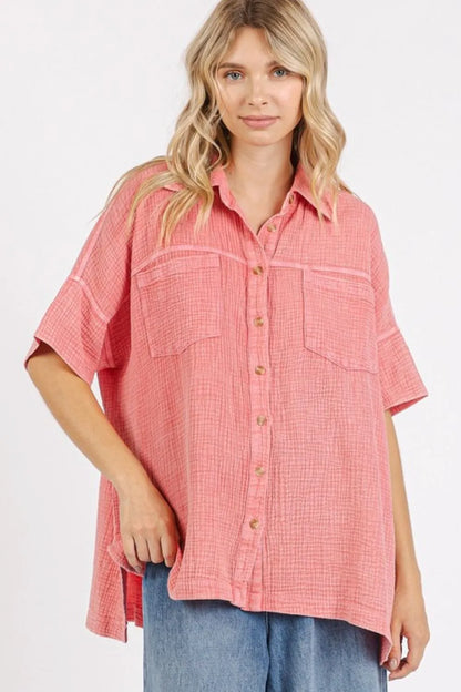 Mittoshop Mineral Wash Gauze Oversized Short Sleeve Shirt - Farnelli