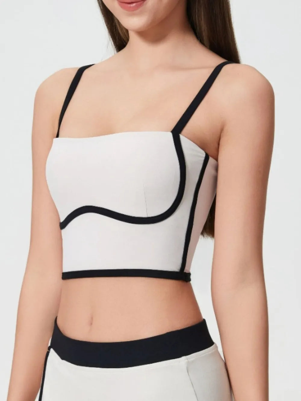 Millennia Contrast Trim Square Neck Active Cami with Detachable Chest Pads - Farnelli