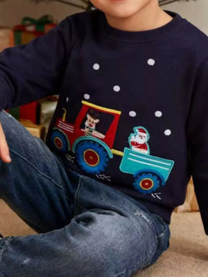 Children's Christmas Embroidered Round Neck Sweatshirt - Farnelli