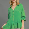 Umgee Full Size Mineral Washed Cotton Gauze Top Plus Size - Green