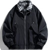 Men's Plus Size Plaid Collar Zip-Up Bomber Jacket - Black
