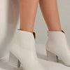 Beast Fashion PU Leather Block Heel Boots with Back Zippers - White