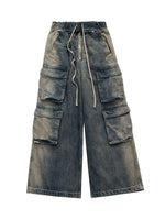 Men's Washed Cargo Jeans with Drawstring Waist - Farnelli