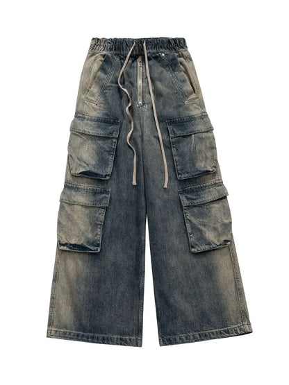 Men's Washed Cargo Jeans with Drawstring Waist - Farnelli