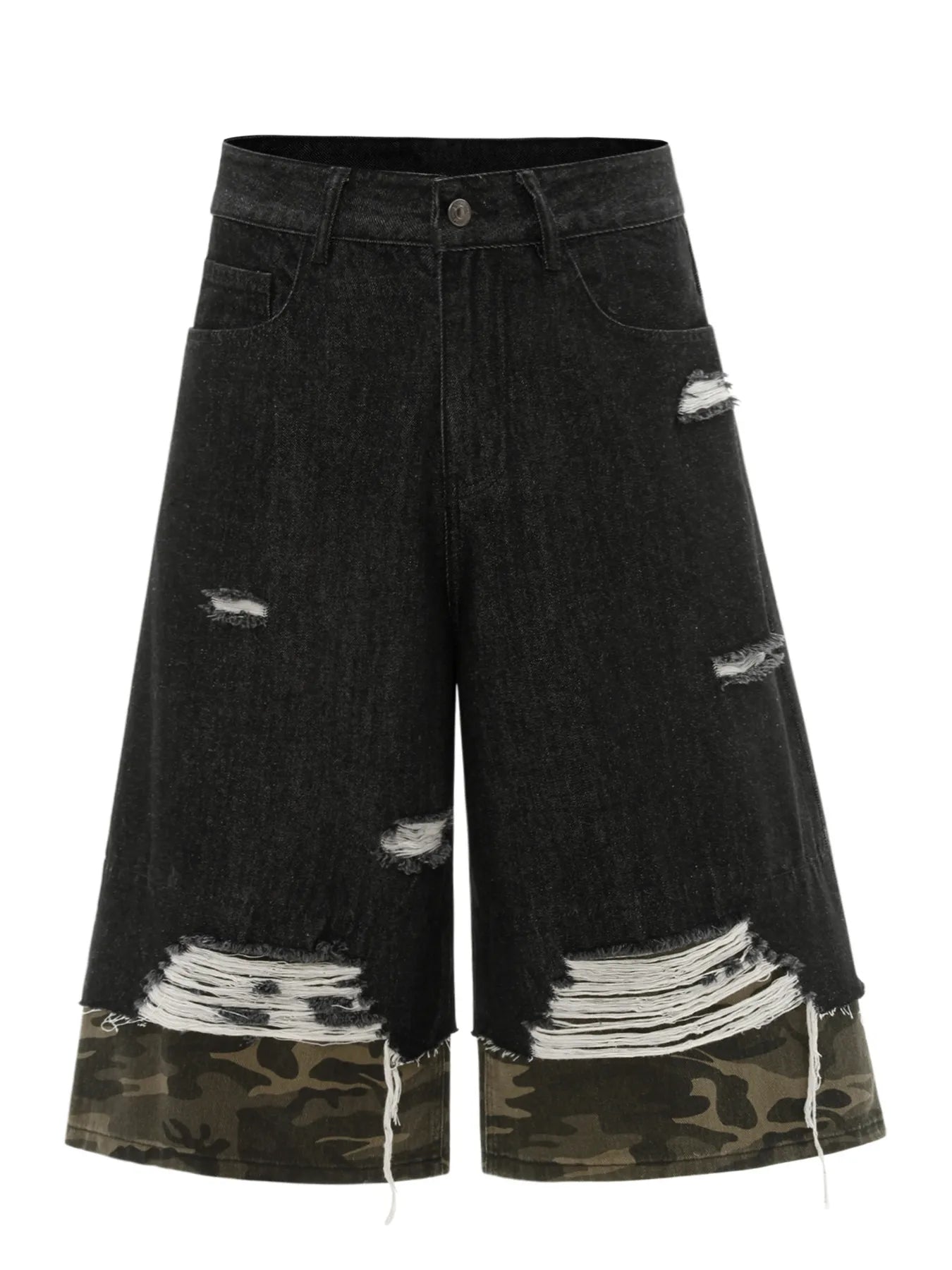Men's Distressed Camo Trim Denim Bermuda Shorts - Farnelli