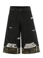 Men's Distressed Camo Trim Denim Bermuda Shorts - Farnelli