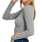Zenana Seamless Fitted Rib V-neck Long Sleeve Crop Top - Farnelli