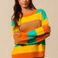 SO ME Multi Color Stripe Sweater with Ribbed Detail - Farnelli
