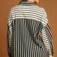 Umgee Full Size Pointelle Stripped Half Button Collared Neck Top Plus Size - Farnelli