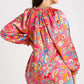 Umgee Full Size Satin Paisley Ruffle Neck Button-Up Shirt Plus Size - Farnelli