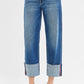 RISEN Full Size Tummy Control Mid Rise Crop Wide Cuffed Jeans Plus Size - Farnelli