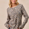 BiBi Leopard Print Washed Waffle Thermal Top with Thumb - LEOPARD