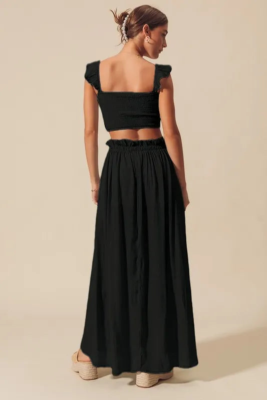 SO ME Smocked Top and Flowy Maxi Skirt Set - Farnelli