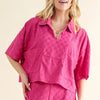 And The Why Brushed Texture Checker Board Pattern Casual Top - FUCHSIA