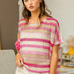 BiBi Striped Openwork Short Sleeve Knit Cover Up - Farnelli