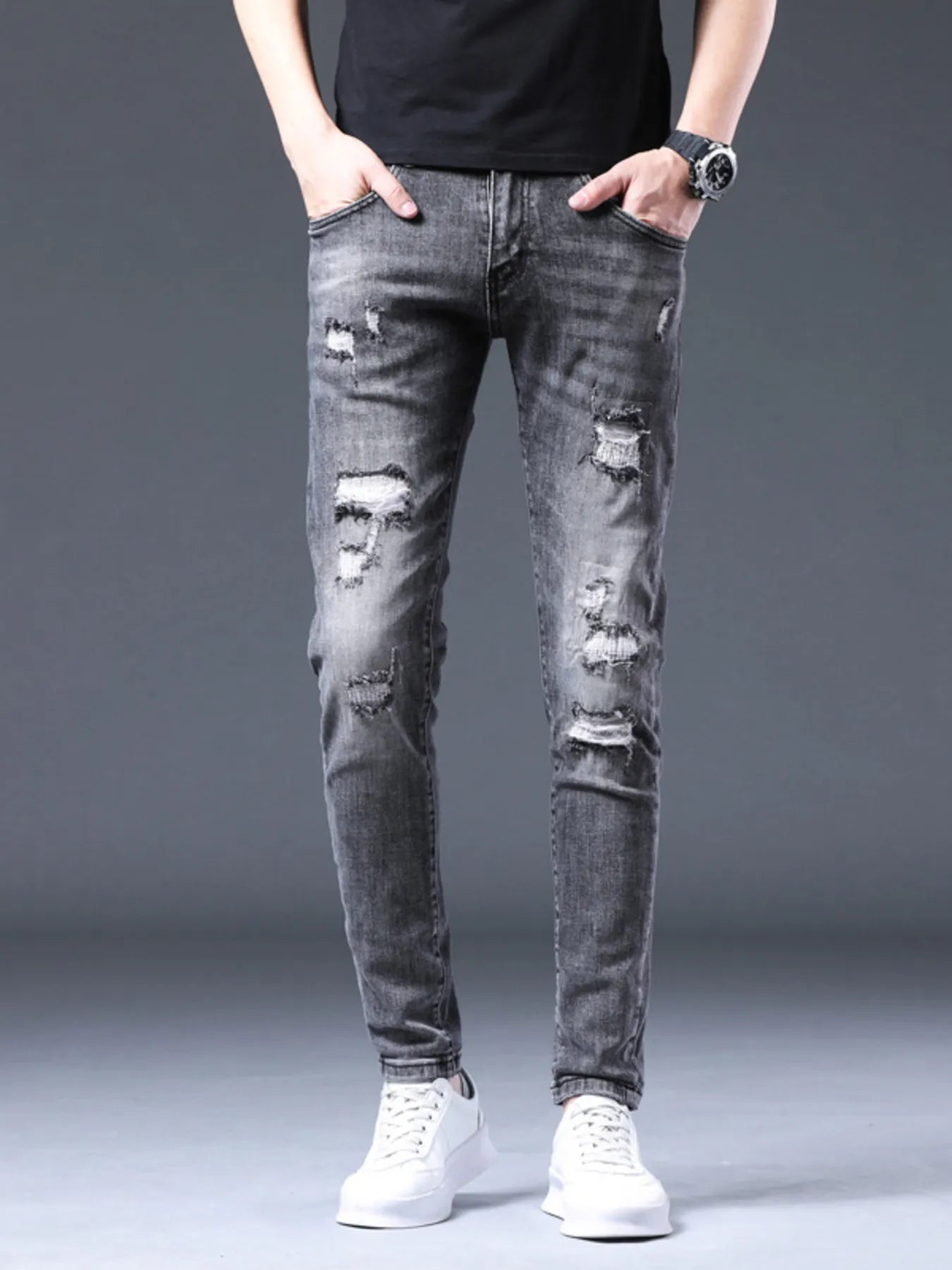 Men's Distressed Slim Fit Ripped Jeans - Farnelli
