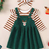 Children's Christmas Bodysuit and Overall Dress Set with Headband - Brown
