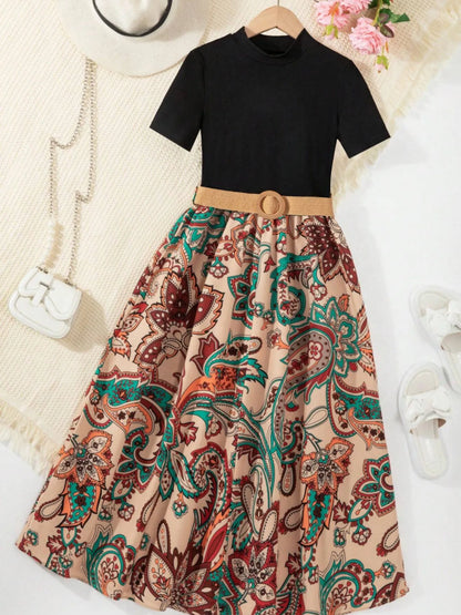 Children's Printed Short Sleeve Dress - Farnelli