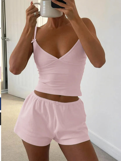 V-Neck Cami and Shorts Set - Farnelli