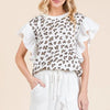 Lime 'N' Chili Ribbed Leopard Print Ruffle Detail Sleeveless Top - WHITE COMBO