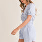 MABLE Striped Puff Sleeve Collared Neck Romper - Farnelli