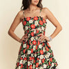 Davi & Dani Floral Scalloped Cutout Back Mini Dress - Black