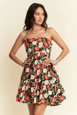 Davi & Dani Floral Scalloped Cutout Back Mini Dress - Farnelli