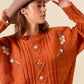SO ME Embroidered Flower Cable Knitted Sweater - Farnelli