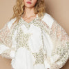 POL Star Patch Lace Contrast Long Sleeve Hooded Top - Ivory Multi