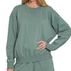 Zenana Fleece Long Sleeve Sweatshirts & Shorts Set - ASH JADE