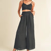MABLE Smocked Bralette Crop Top and Wide Leg Pants Set - Black
