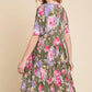 BOMBOM Flower Print V-Neck Ruched Dress - Farnelli