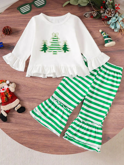 Children's Christmas Ruffle Trim Top and Pants Set - Farnelli