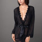 Black sheer lace trim robe from 3wishes.com, featuring delicate lace details and lightweight, flowy fabric for elegant lingerie.