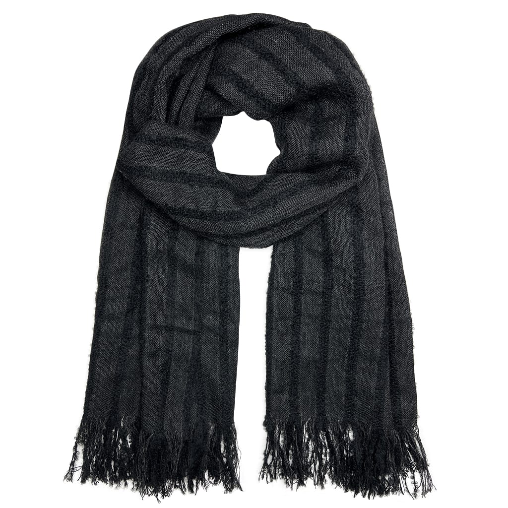 Black Plush Knit Alpaca Scarf