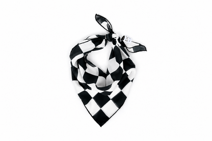 Black & White Checkered Chiffon Scarf | 20" Square Scarf