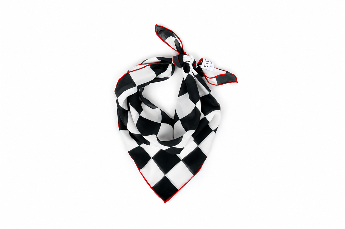 Black & White Checkered Chiffon Scarf | 20" Square Scarf
