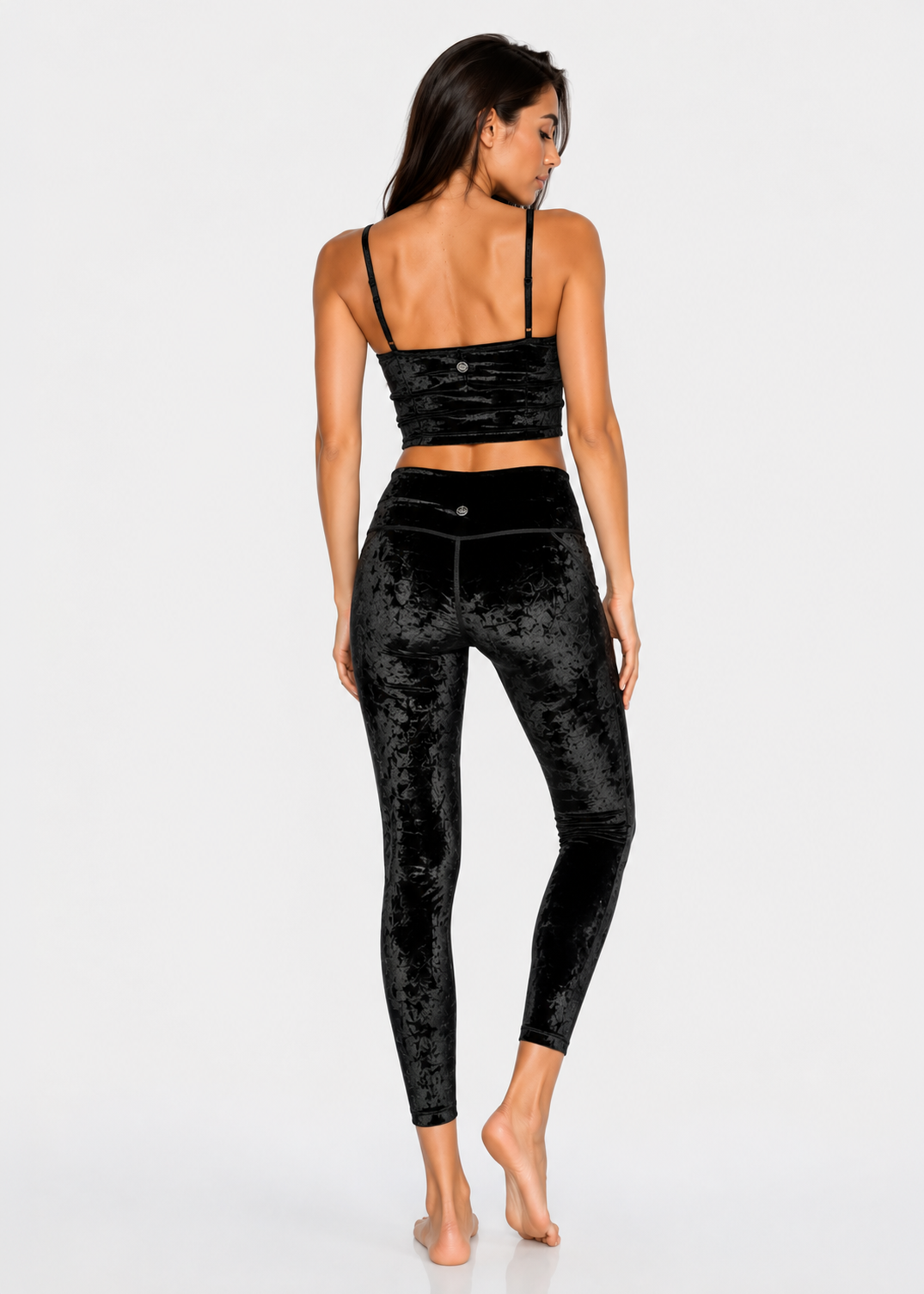 Trophy Yoga black velvet cropped leggings made in USA