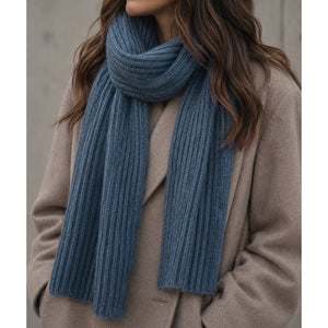 Slate Blue Ribbed Knit Cashmere Scarf